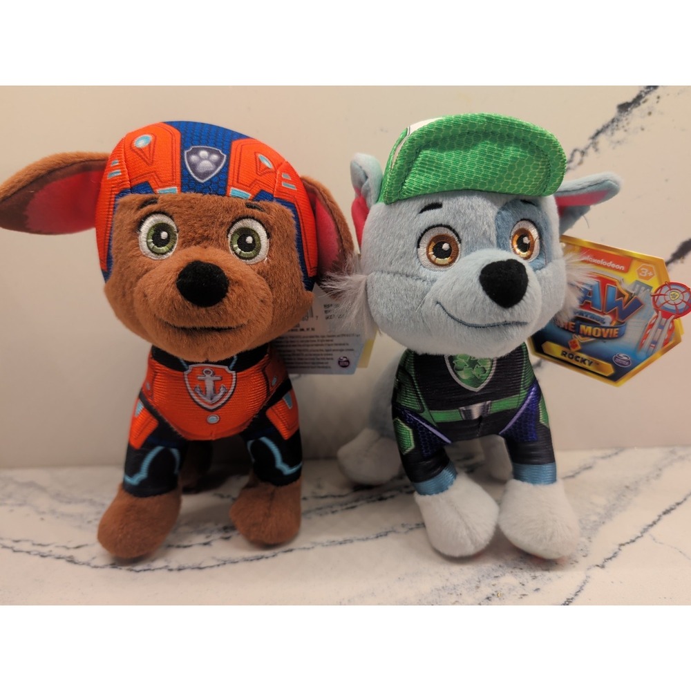 Paw Patrol The Movie 8" Plush Zuma Rocky Lot Of 2 Nick Spin Master 2018 NEW